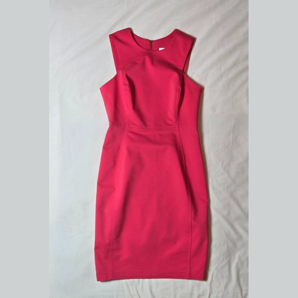 Calvin Klein Hot Pink Sheath Dress w/ Gold Zipper – Size 4